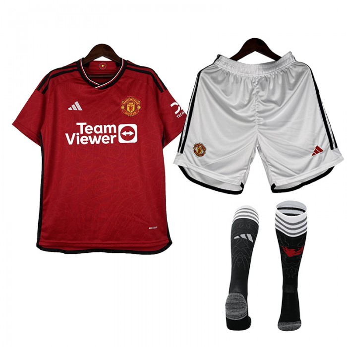 23/24 Manchester United M-U Home Red Jersey Kit short Sleeve (Shirt + Short + Socks)-3055441