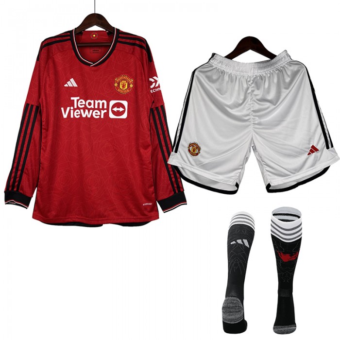 23/24 Manchester United M-U Home Red Jersey Kit Long Sleeve (Long Sleeve + Short + Socks)-263418