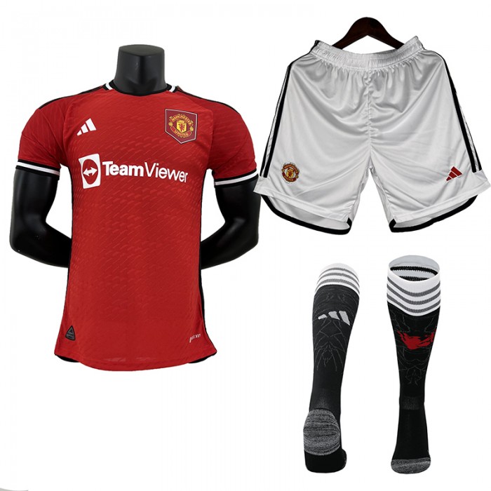 23/24 Manchester United M-U Home Red Jersey Kit short Sleeve (Shirt + Short + Socks) (player version)-8457433