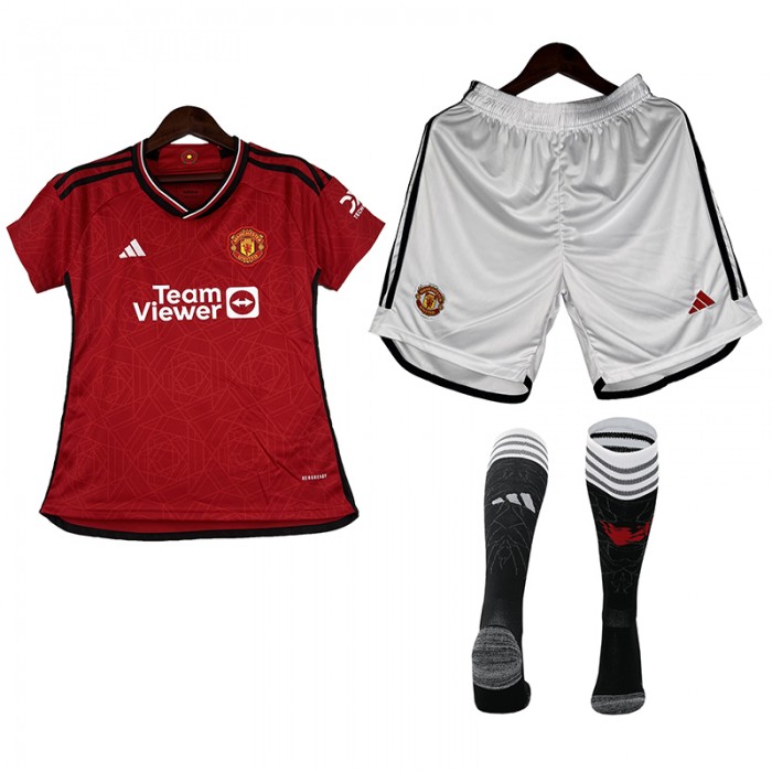 23/24 Women Manchester United M-U Home Red Jersey Kit short Sleeve (Shirt + Short + Socks)-2637149