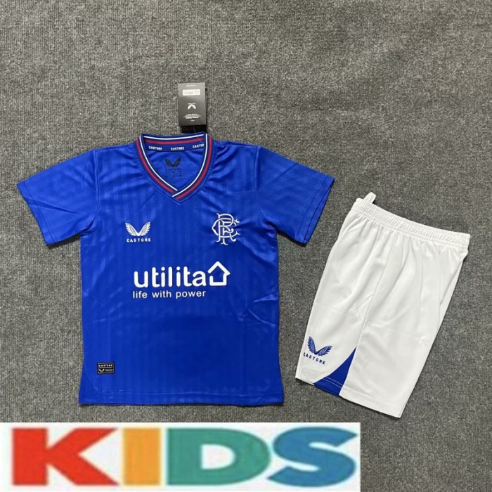 23/24 Kids Glasgow Rangers Home Blue Kids Jersey Kit short sleeve (Shirt + Short)-9313295