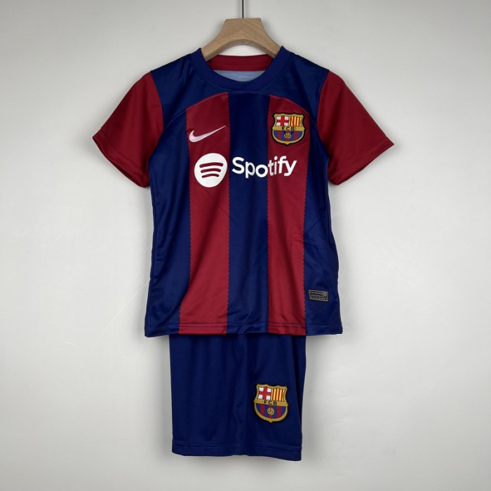 23/24 Kids Barcelona home Red Blue Kids Jersey Kit short sleeve (Shirt + Short)-8591451