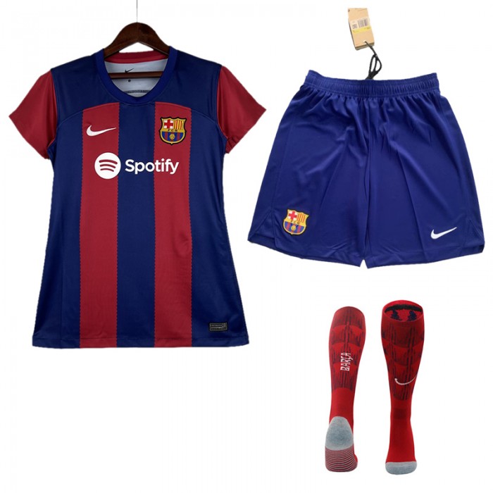 23/24 Women Barcelona Home Blue Red Women Jersey Kit short Sleeve (Shirt + Short + Socks)-3298100