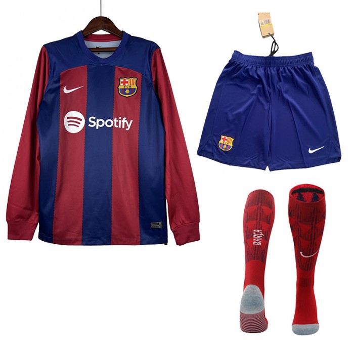 23/24 Barcelona Home Blue Red Jersey Kit Long Sleeve (Long Sleeve + Short + Socks)-1368974