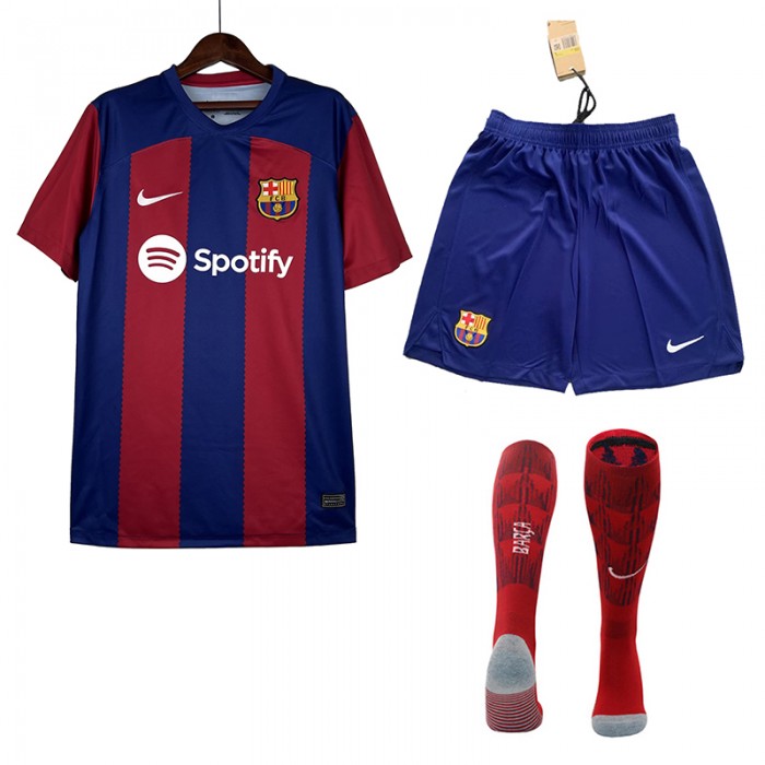 23/24 Barcelona Home Blue Red Jersey Kit short Sleeve (Shirt + Short + Socks)-2997677