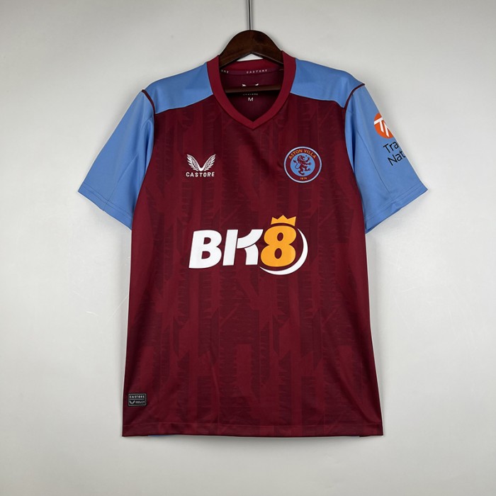 23/24 Aston Villa Home Red Blue Jersey Kit short sleeve-1088326