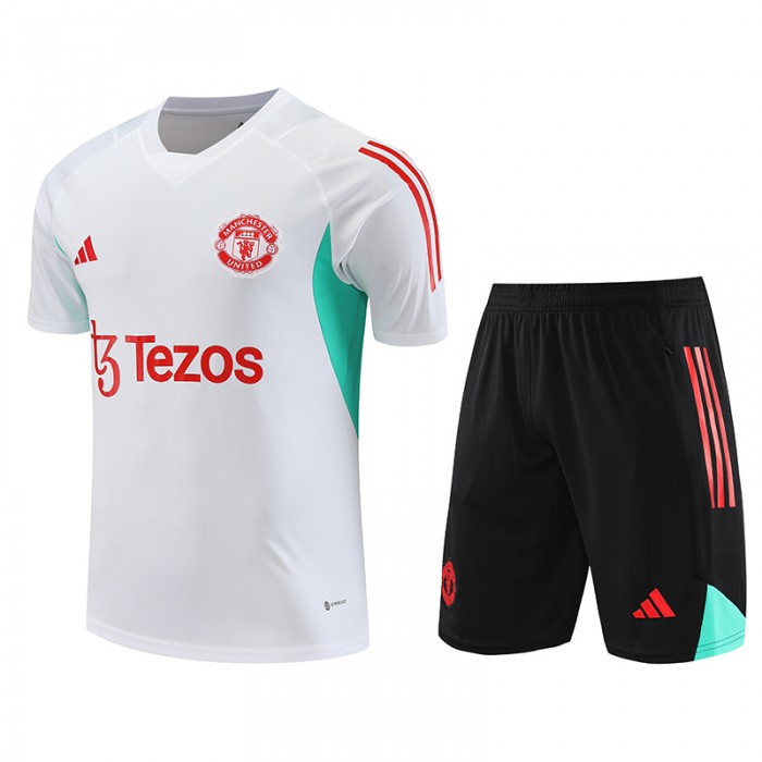 23/24 Manchester United M-U White Training jersey Kit short sleeve (Shirt + Short)-3440470