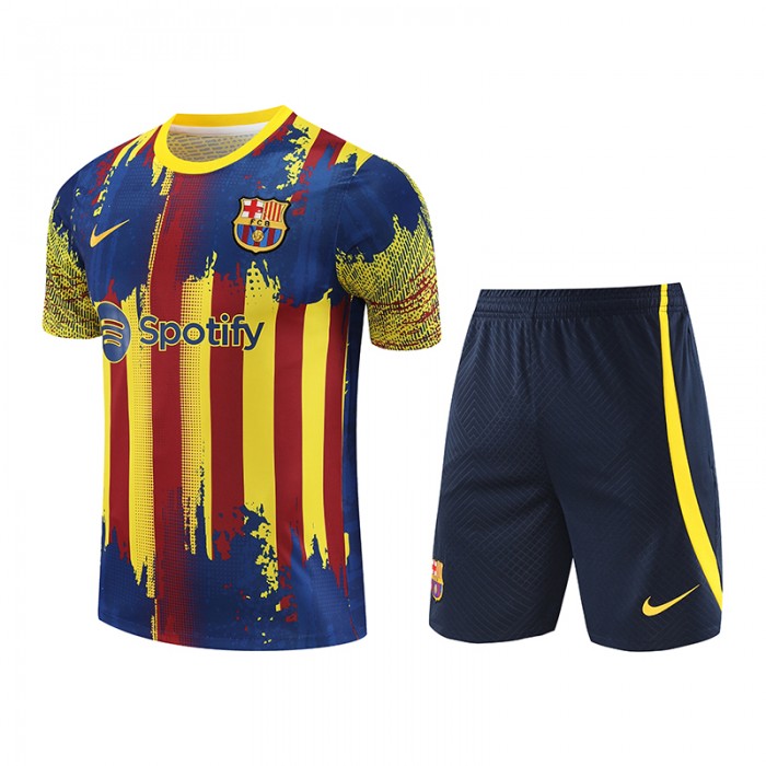 23/24 Barcelona Yellow Blue Training jersey Kit short sleeve (Shirt + Short)-5291471