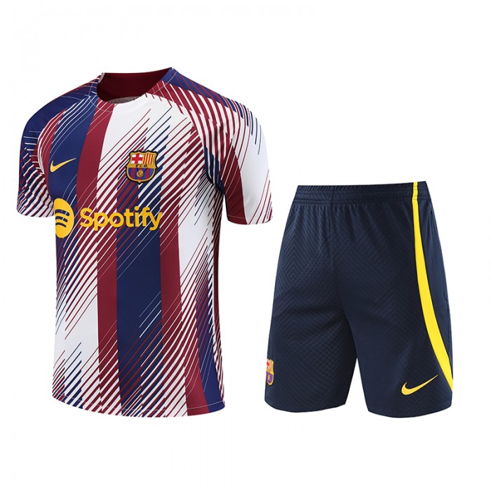 23/24 Barcelona White Red Training jersey Kit short sleeve (Shirt + Short)-1913215