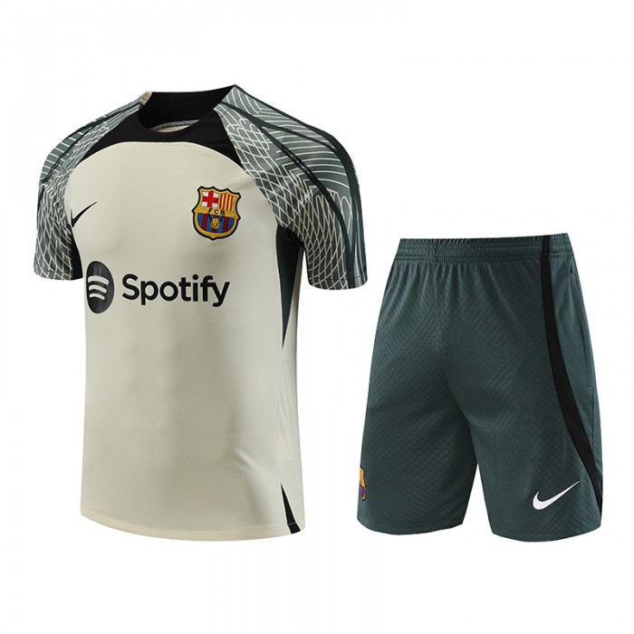 23/24 Barcelona khaki Gray Training jersey Kit short sleeve (Shirt + Short)-4312515
