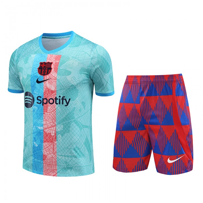 23/24 Barcelona Blue Red Training jersey Kit short sleeve (Shirt + Short)-2339049