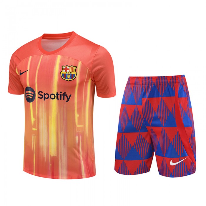 23/24 Barcelona Orange Yellow Training jersey Kit short sleeve (Shirt + Short)-316993