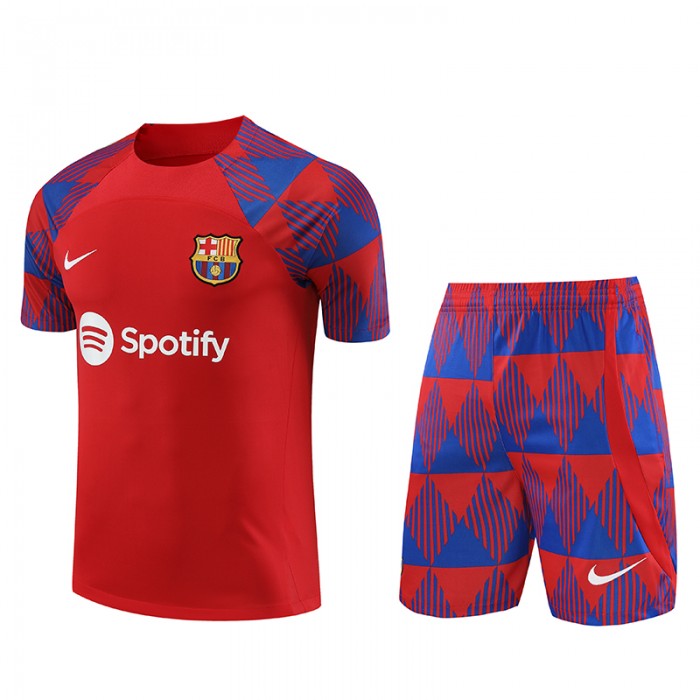 23/24 Barcelona Red Blue Training jersey Kit short sleeve (Shirt + Short)-2188288