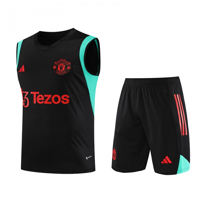 23/24 Manchester United M-U Black Training jersey Kit Sleeveless vest (vest + Short)-6993454