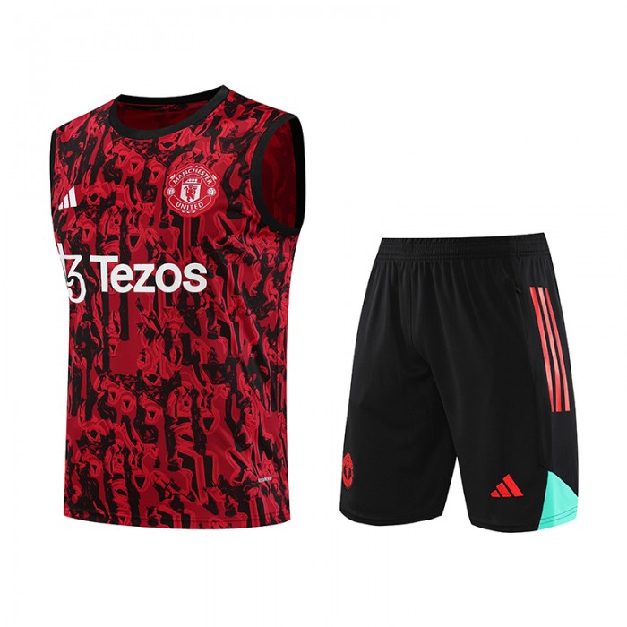 23/24 Manchester United M-U Red Black Training jersey Kit Sleeveless vest (vest + Short)-8504631