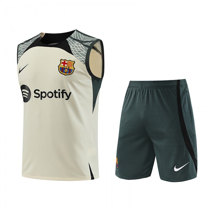 23/24 Barcelona khaki Training jersey Kit Sleeveless vest (vest + Short)-6536209