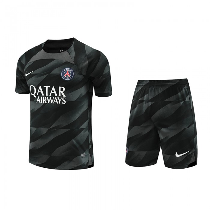 23/24 Goalkeeper Paris Saint-Germain PSG Black Gray Jersey Kit short Sleeve (Shirt + Short)-1314510