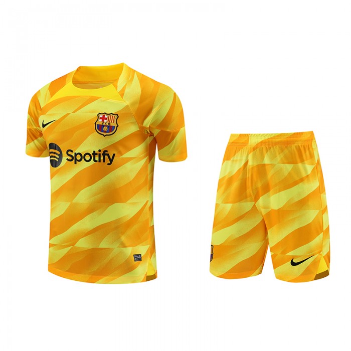 23/24 Goalkeeper Barcelona Orange Yellow Jersey Kit short Sleeve (Shirt + Short)-3800278