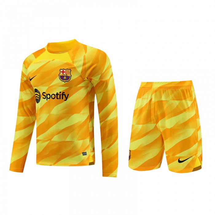 23/24 Goalkeeper Barcelona Orange Yellow Jersey Kit Long Sleeve (Long Sleeve + Short)-6213615