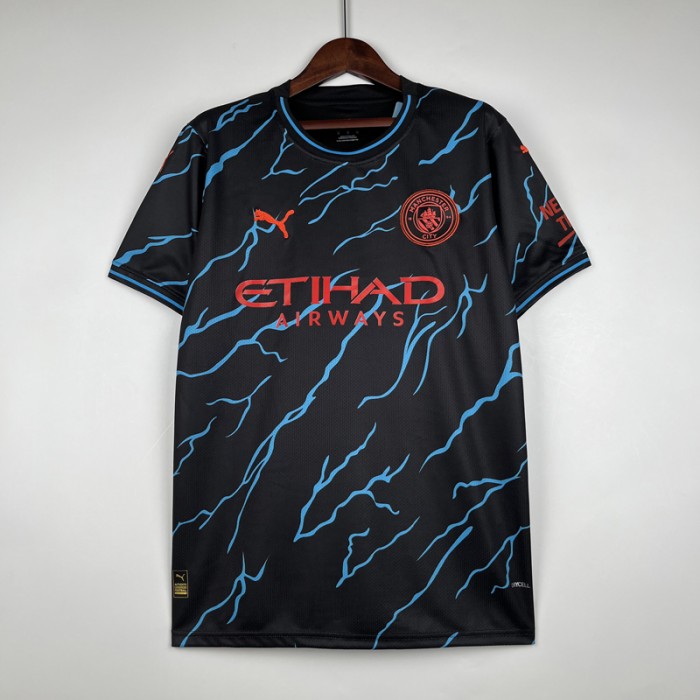 23/24 Manchester City Second Away Black Blue Jersey Kit short sleeve-9266070