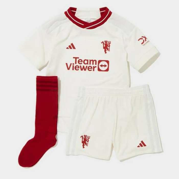 23/24 Kids Manchester United M-U Second Away White Kids Jersey Kit short Sleeve (Shirt + Short +Socks)-8033523
