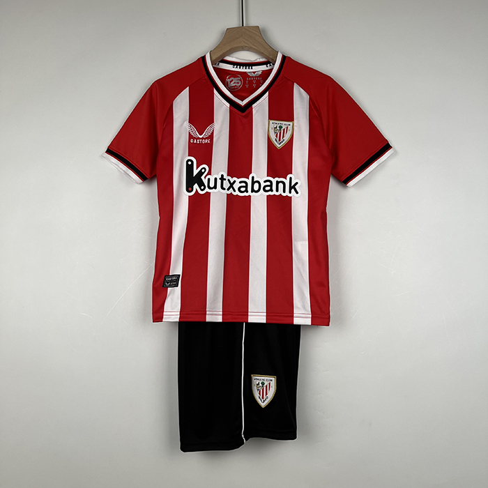 23/24 Kids Athletic Bilbao Home Red White Kids Jersey Kit short Sleeve (Shirt + Short)-7558353