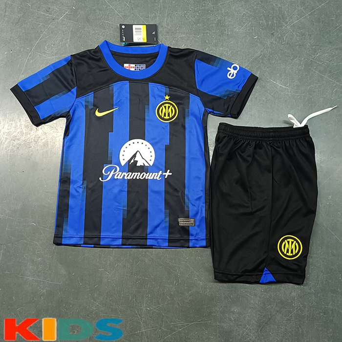 23/24 Kids Inter Milan Home Blue Black Kids Jersey Kit short Sleeve (Shirt + Short)-4615383