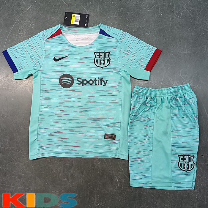 23/24 Kids Barcelona Second Away Green Kids Jersey Kit short Sleeve (Shirt + Short)-1241945