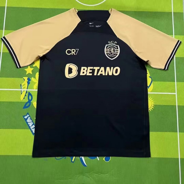23/24 Sporting Lisbon Second Away Black khaki Jersey Kit short sleeve-5893944