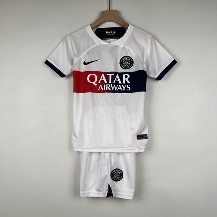23/24 Kids Paris Saint-Germain PSG away White Kids Jersey Kit short sleeve (Shirt + Short )-3541772