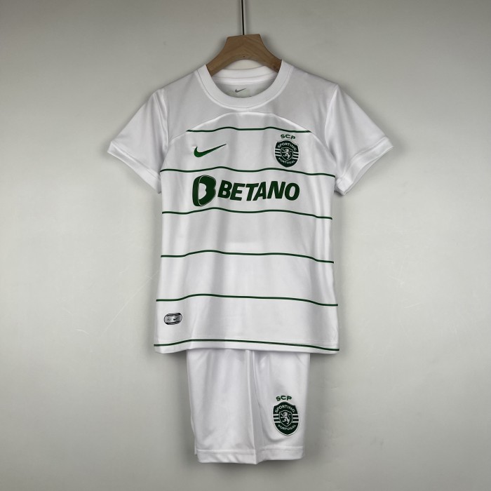 23/24 Kids Sporting Lisbon away White Kids Jersey Kit short sleeve (Shirt + Short )-3767798