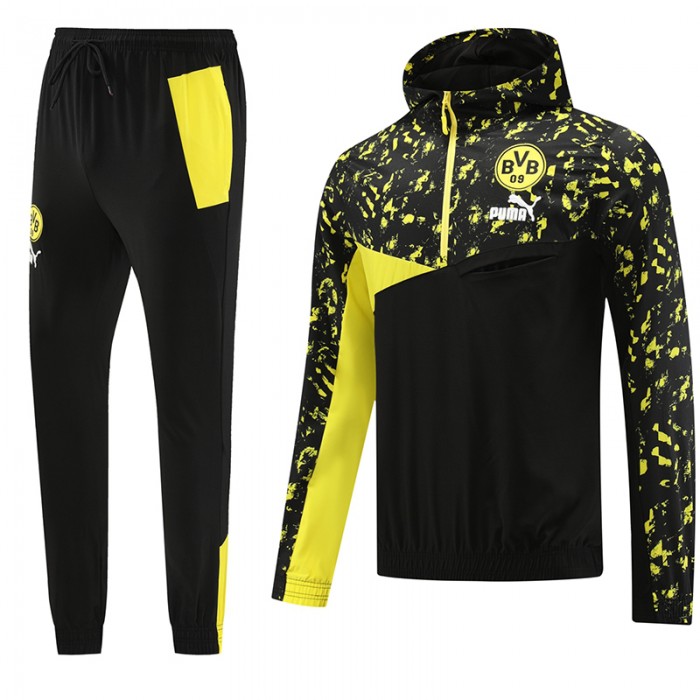 23/24 Borussia Dortmund Black Yellow Hooded Edition Classic Jacket Training Suit (Top+Pant)-9680729