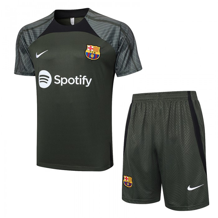 23/24 Barcelona Gray Black Training jersey Kit short sleeve (Shirt + Short)-7840755
