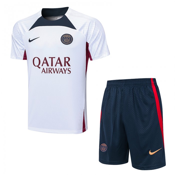 23/24 Paris Saint-Germain PSG White Training jersey Kit short sleeve (Shirt + Short)-3540514