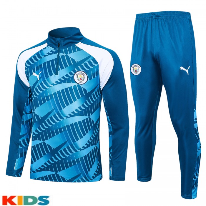 23/24 Manchester City Kids Blue Edition Classic Jacket Training Suit (Top+Pant)-3140990