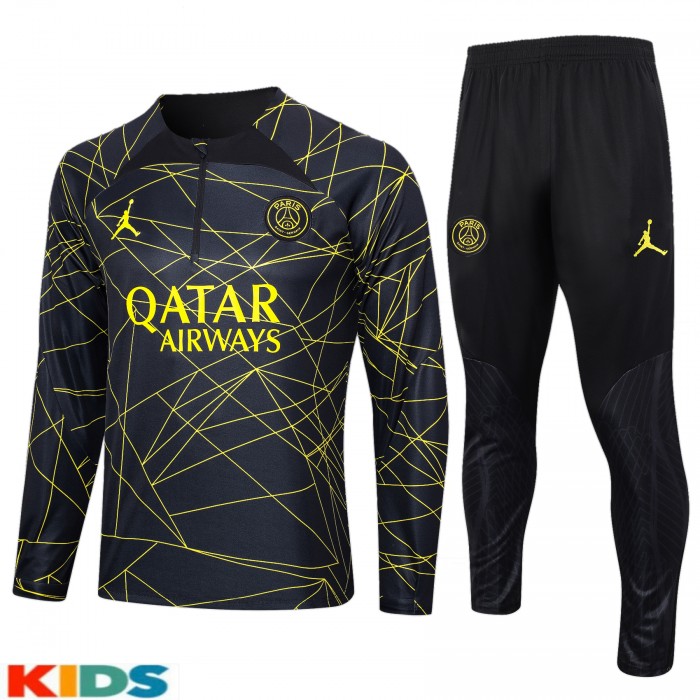 23/24 Paris Saint-Germain PSG Kids Black Yellow Edition Classic Jacket Training Suit (Top+Pant)-5094687