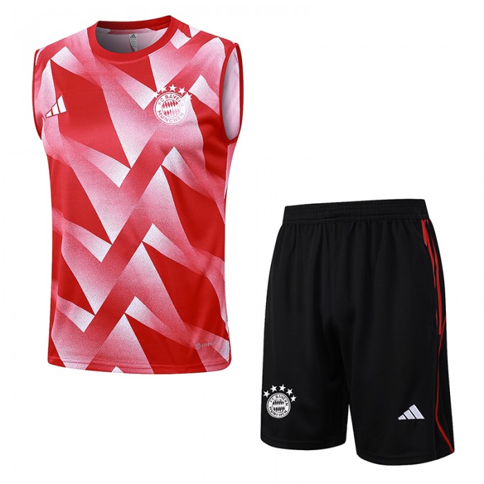 23/24 Bayern Munich Red White vest training suit kit White Suit Shorts Kit Jersey (Vest + Short)-7051536