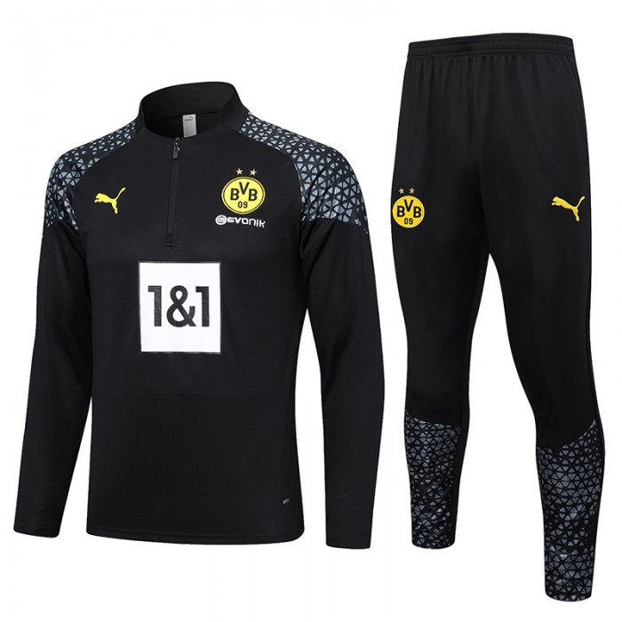 23/24 Borussia Dortmund Black Gray Edition Classic Jacket Training Suit (Top+Pant)-9847347