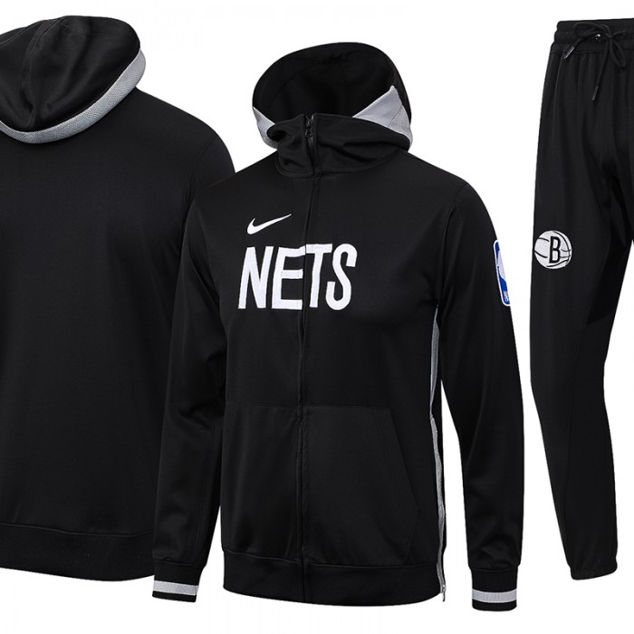 2023 NBA Brooklyn Nets Black Hooded Edition Classic Jacket Training Suit (Top+Pant)-7514712