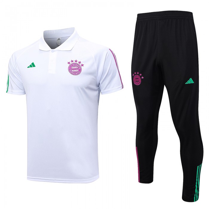 23/24 Bayern Munich M-U POLO White Training jersey Kit short sleeve (Shirt + Pants)-7665573