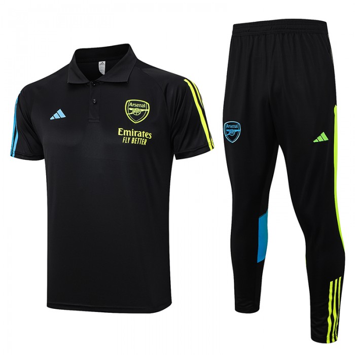 23/24 Arsenal POLO Black Training jersey Kit short sleeve (Shirt + Pants)-8104669