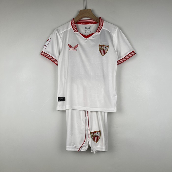 23/24 kids Sevilla Home White Kids Jersey Kit short Sleeve (Shirt + Short)-6924730