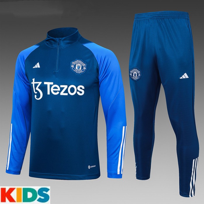 23/24 Kids Manchester United M-U Nvay Blue Kids Edition Classic Jacket Training Suit (Top+Pant)-292228