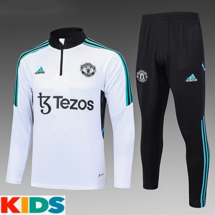23/24 Kids Manchester United M-U White Kids Edition Classic Jacket Training Suit (Top+Pant)-9147623