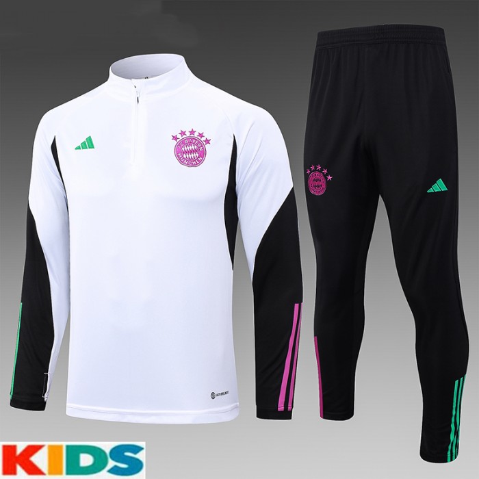 23/24 Kids Bayern Munich White Kids Edition Classic Jacket Training Suit (Top+Pant)-507889