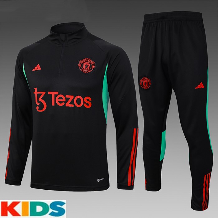 23/24 Kids Manchester United M-U Black Kids Edition Classic Jacket Training Suit (Top+Pant)-9274987