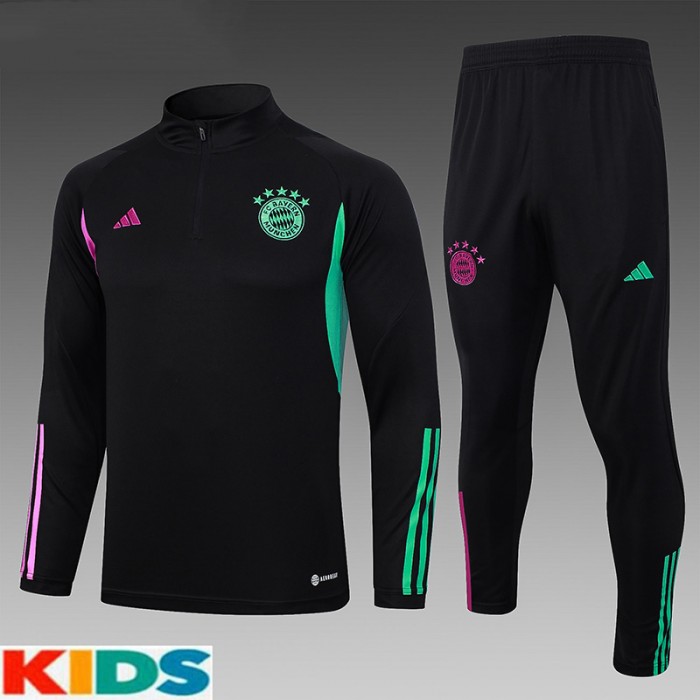 23/24 Kids Bayern Munich Black Kids Edition Classic Jacket Training Suit (Top+Pant)-2568184