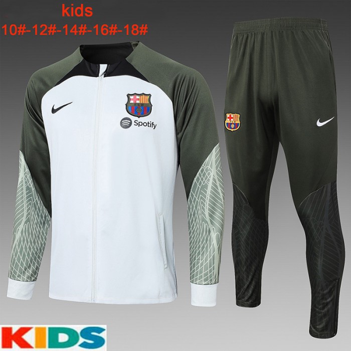 23/24 Kids Barcelona Army Green Kids Edition Classic Jacket Training Suit (Top+Pant)-2088381