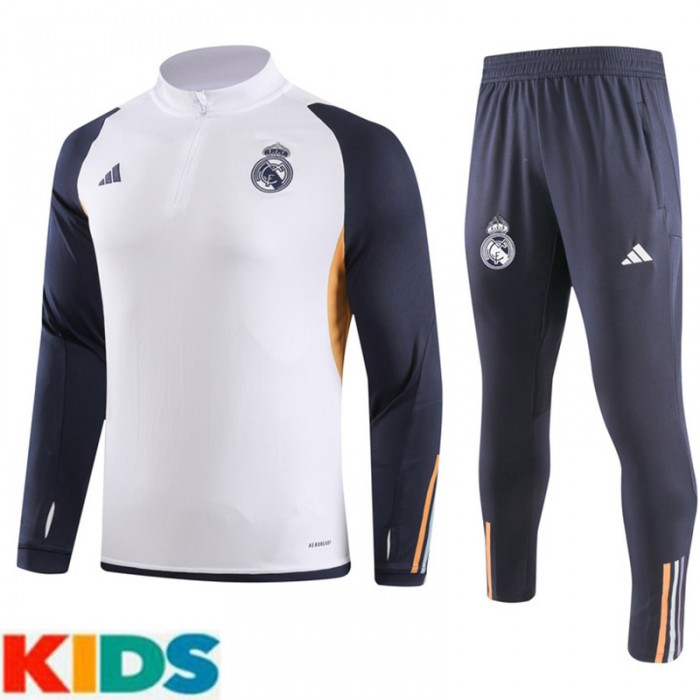 23/24 Kids Real Madrid White Kids Edition Classic Jacket Training Suit (Top+Pant)-5706612