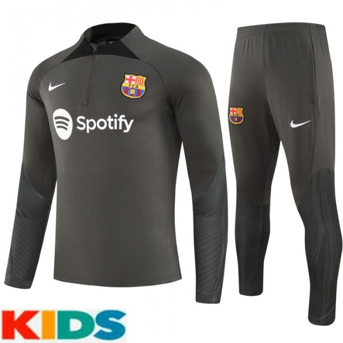 23/24 Kids Barcelona Gray Kids Edition Classic Jacket Training Suit (Top+Pant)-3003338